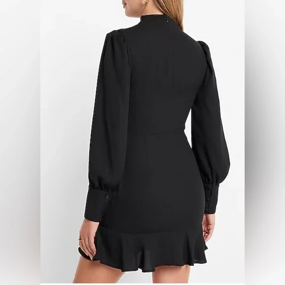 Express Mock Neck Puff Sleeve Ruffle Dres - Picture 2 of 4